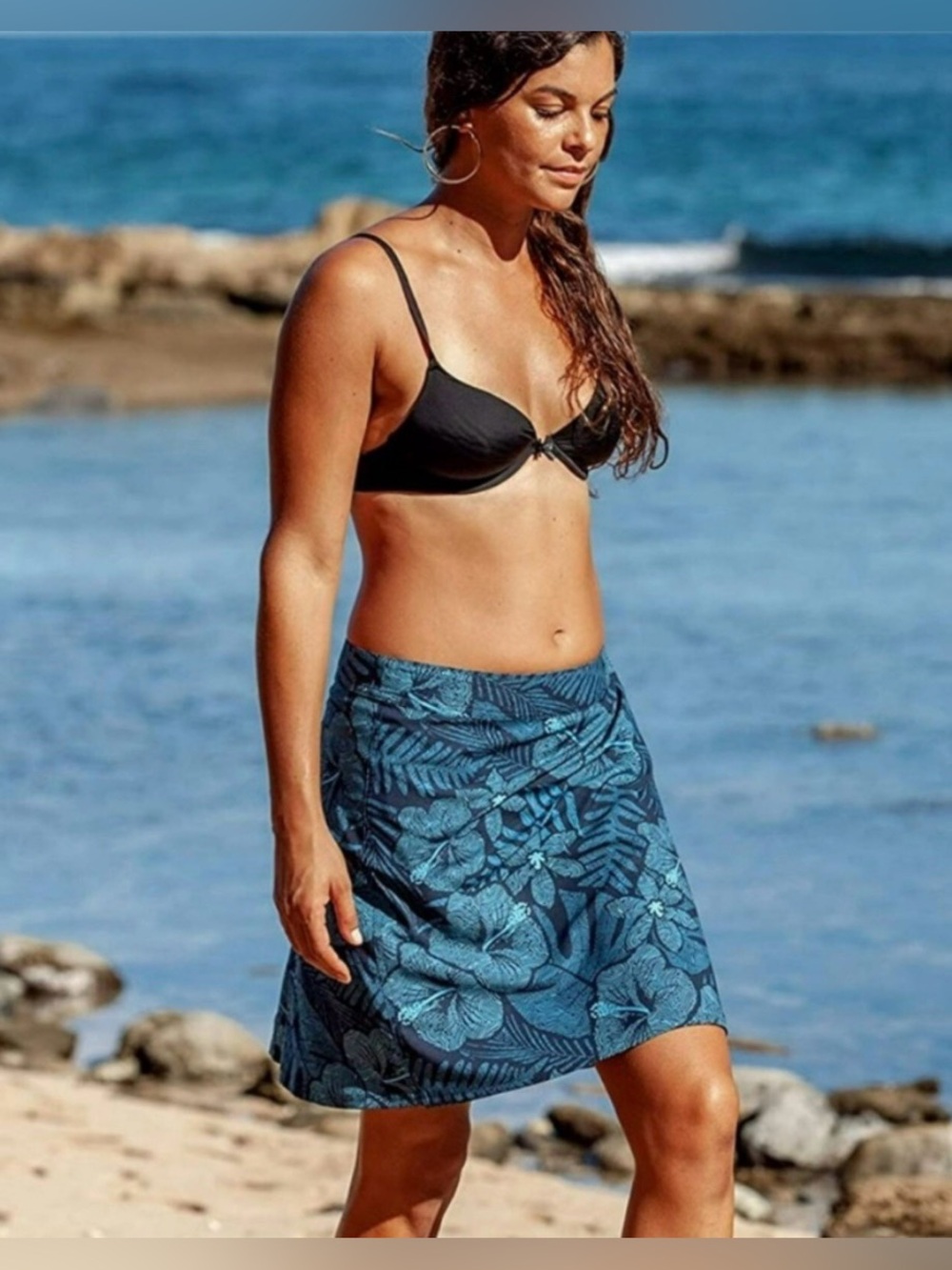 RipSkirt Maui Moonlight Blue Hibiscus Floral A-Line Wrap Skirt Size Small